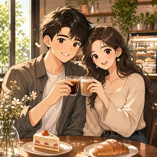 AI couple cartoon generator Anime template: Comic Cafe Toast
