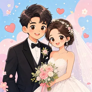 AI couple cartoon generator Anime template: Kawaii Wedding Comic