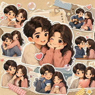 AI couple cartoon generator Anime template: Sticker Scrapbook Love