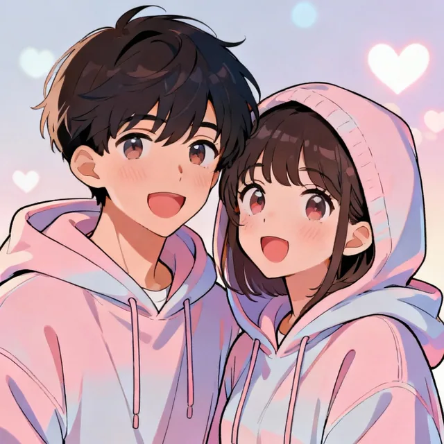 AI couple avatar maker template: cute anime matching hoodies