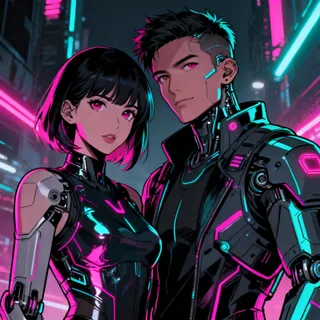AI couple avatar maker template: cyberpunk neon duo