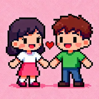 AI couple avatar maker template: retro pixel couple