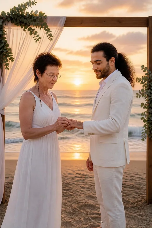 AI wedding photo example for a beach ceremony