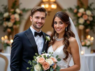 AI wedding photo generator template: dream wedding bouquet portrait