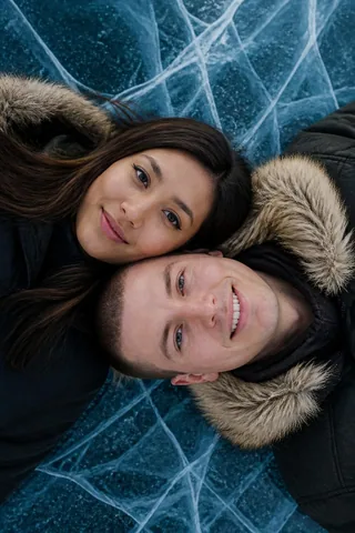 AI couple photo generator Winter Night City Holiday Lights Portrait