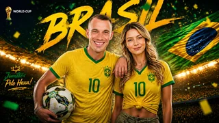 AI couple photo generator Worldcup template: Brazil Brush Couple Poster