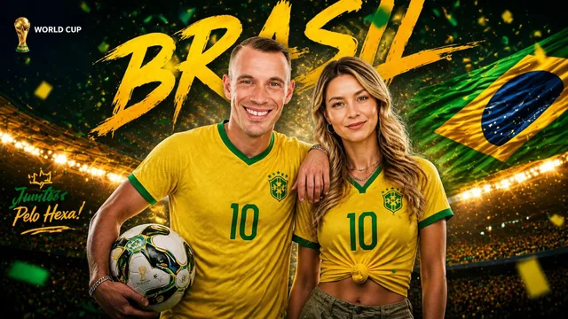 AI couple photo generator Worldcup template: Brazil Brush Couple Poster