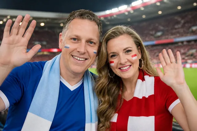 AI couple photo generator Worldcup template: Broadcast Fan Cam Couple