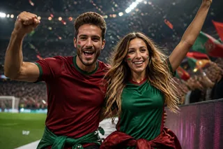 AI couple photo generator Worldcup template: Confetti Victory Couple