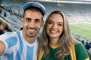AI couple photo generator Worldcup template: Mixed Country Selfie