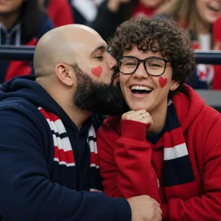AI couple photo generator Worldcup template: Couple Kiss Cam Shot