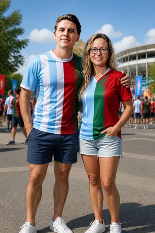 AI couple photo generator Worldcup template: Split Jersey Couple