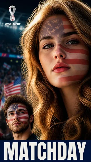 AI couple photo generator Worldcup template: Matchday Flag Face Poster