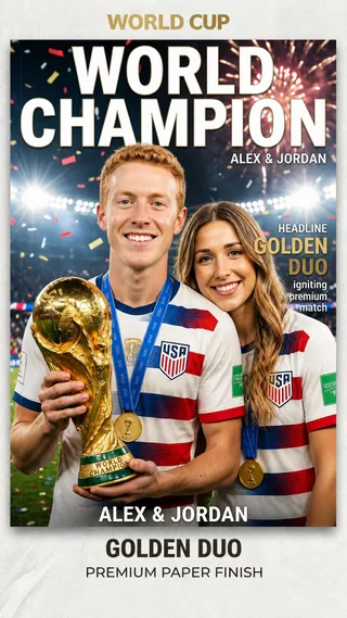 AI couple photo generator Worldcup template: Champion Cover Couple