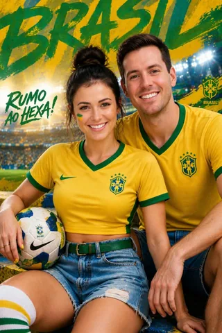 AI couple photo generator Worldcup template: Brazil Steps Fan Couple