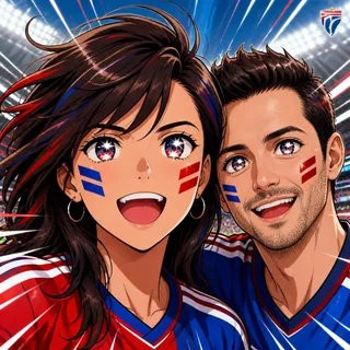 AI couple photo generator Worldcup template: Anime Stadium Fan Couple